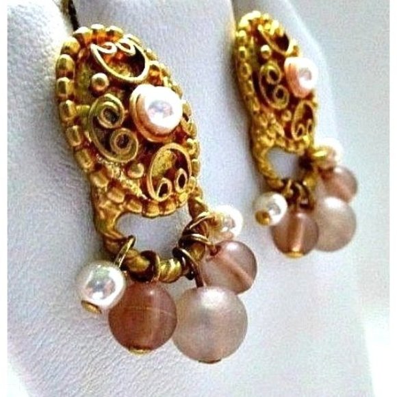 Pearls and Beads Pierced Earrings Vintage Jewelry - Picture 2 of 3